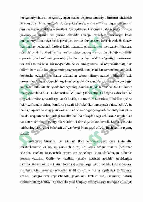 Adabiyotdan sinov darslarini tashkil etish 8