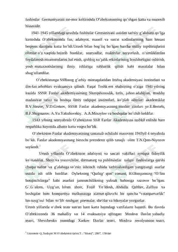 Ikkinchi jahon urushining boshlanishi va O’zbekistonning urushga tortilishi. 8