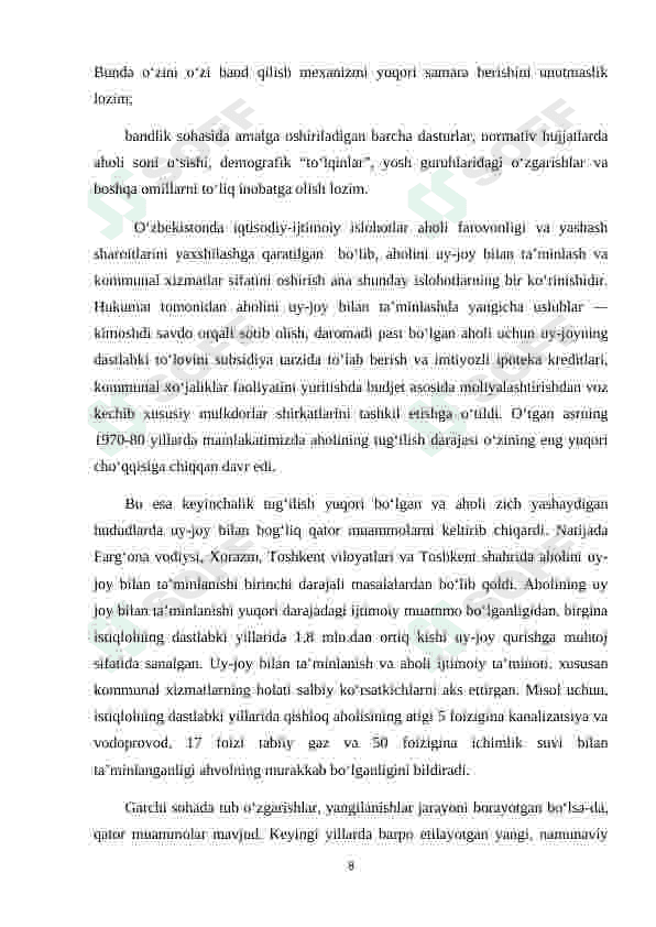 JAHON IQTISODIYOTIDA OZIQ OVQAT VA DEMOGRAFIK MUOMMOLAR,ULARNI BARTARAF ETISH BO'YICHA TIZIMLI CHORA-TADBIRLAR 8