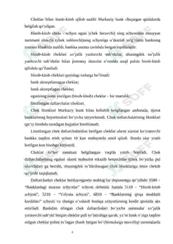 Bankdagi maxsus schyotlar, akkreditiv, chek daftarlari va boshqa maxsus schyotlar hisobi 8