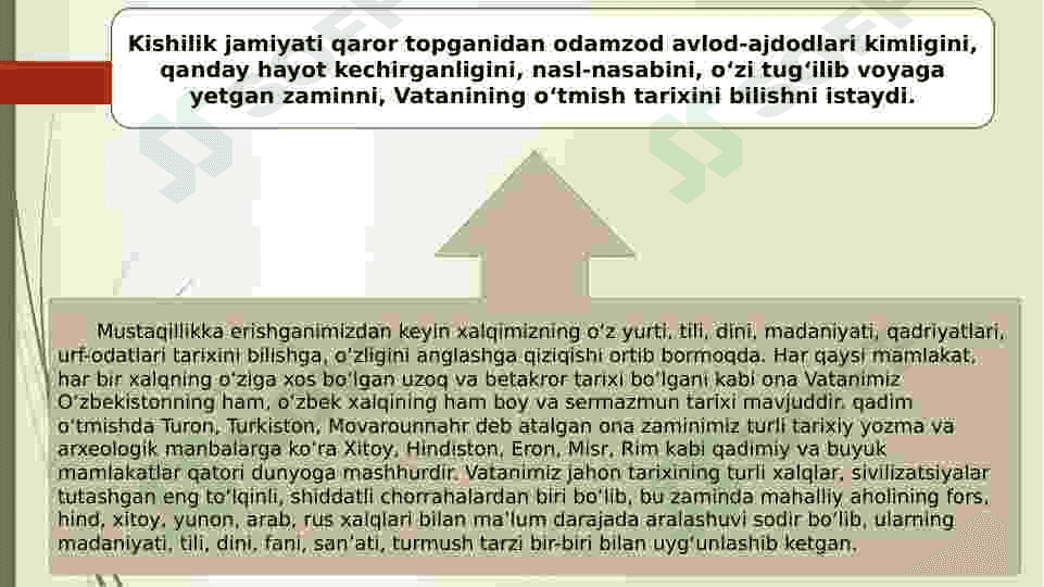 O’zbekiston tarixi fanining predmeti, uni o’rganishning nazariy-metodologik asoslari, manbalari va ahamiyati. Markaziy Osiyo jahon sivilizatsiyasining ajralmas qismi 8