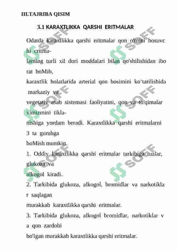 Suv-tuz va kislota-ishqor muvozanatini ta’minlovchi eritmalar texnologiyasi. Karaxtlikka qarshi infusion eritmalar texnologiyasi 8