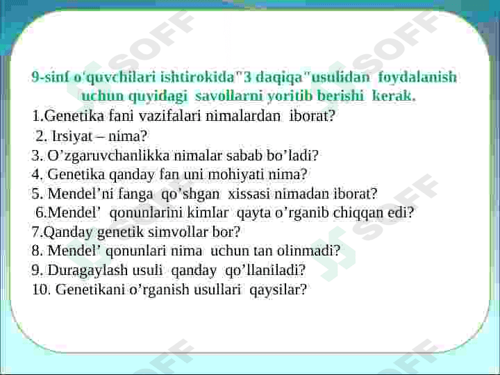 Genetika fani mavzularini yoritishda o`quvchilarda ko`nikmalar hosil qilish 8