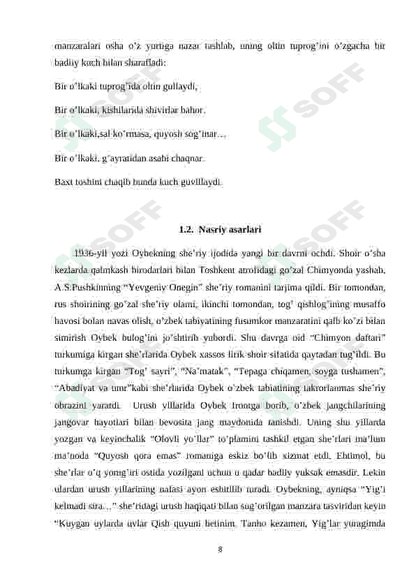 Oybekning "Chimyon daftari" turkumi she'rlarida tabiat tasviri 8