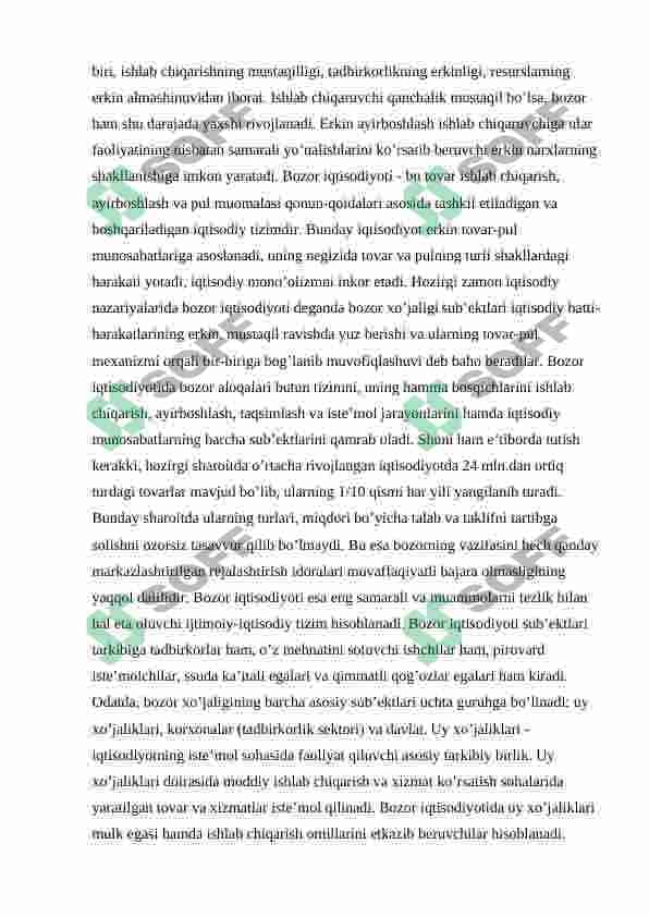 Bozor iqtisodiyotining mazmuni va uning rivojlanishi 8