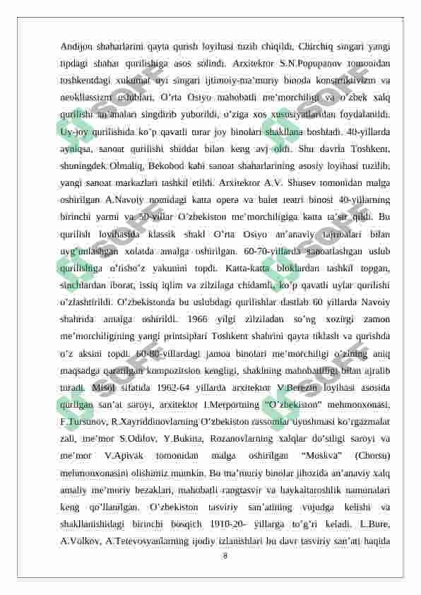 XIX-asr oxiri va XX-asr boshlaridagi O’zbekiston san’ati 8
