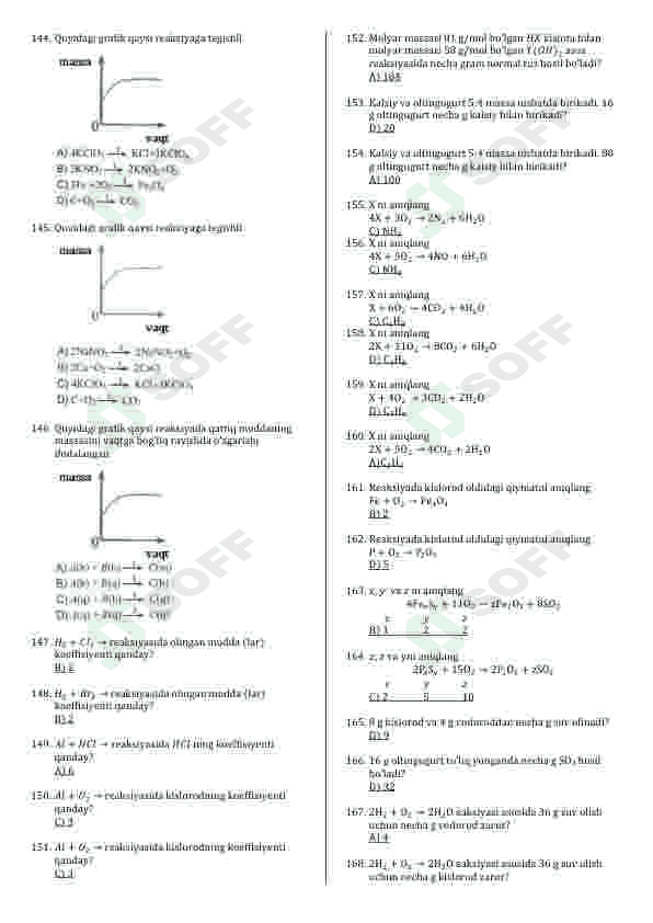 Kimyo fannidan test to'plami 8
