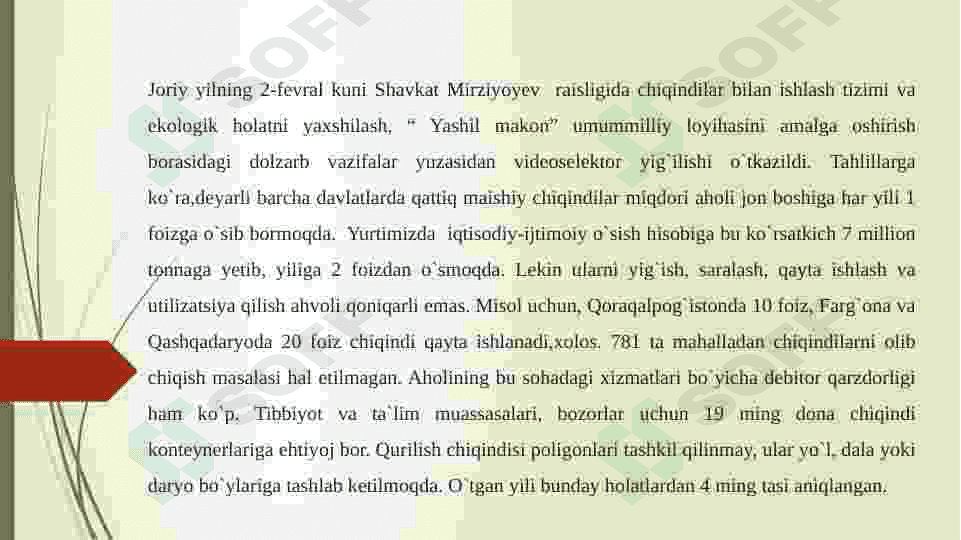 O‘zbekistonda chiqindi muammosi va unga munosabat tahlili. 8