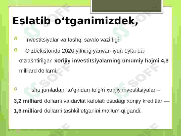 Iqtisodiyotni rivojlantirishda xorijiy invistitsiyalarning  ahamiyati 8