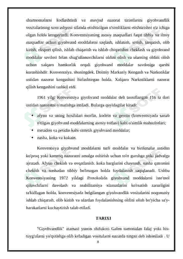 Tabiiy va sintetik narkotik vositalar.Foydasi va zarari 8