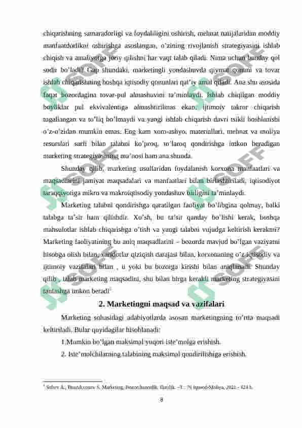 Marketing uning maqsadi vazifalari va tamoyillari 8