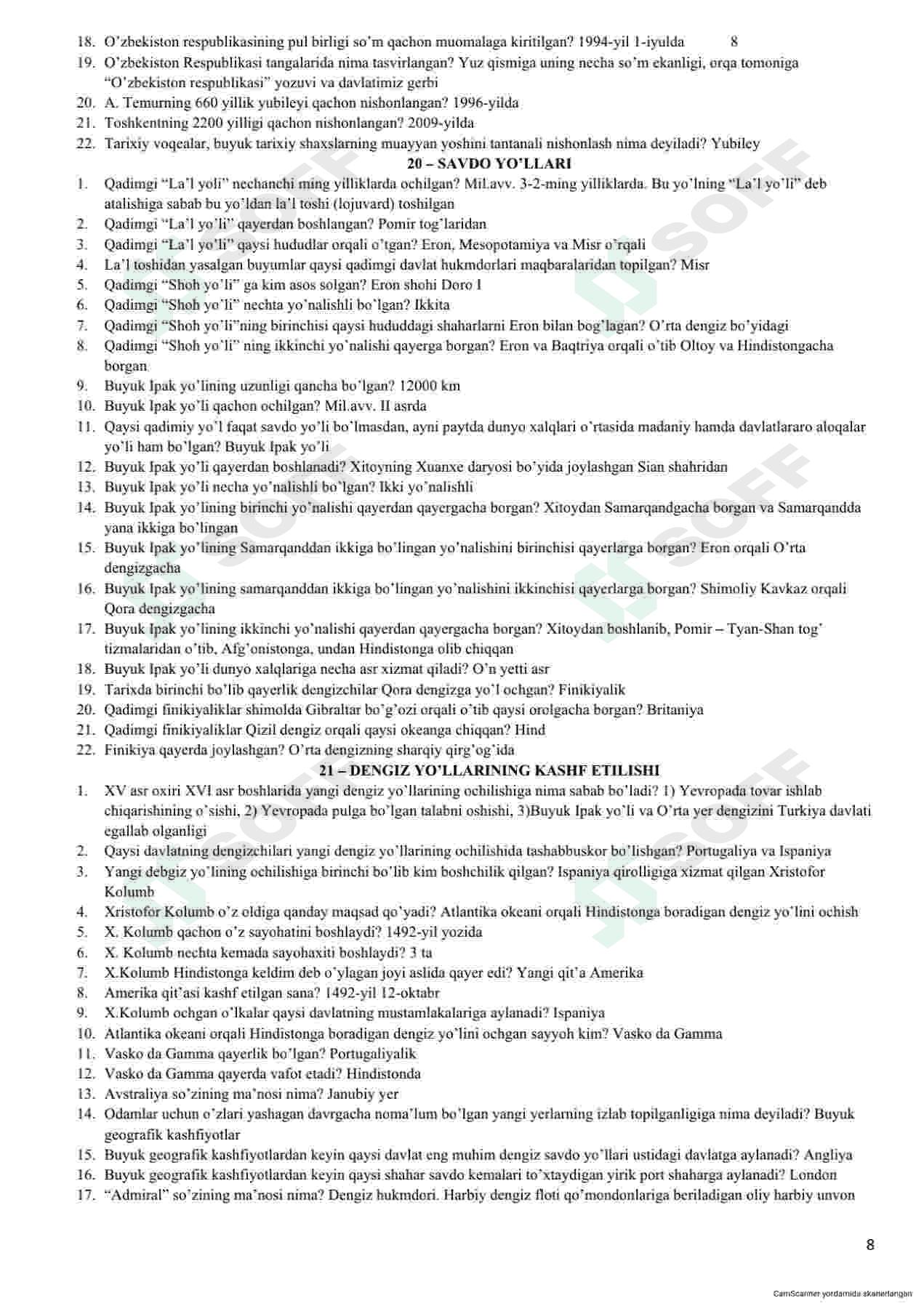 5-sinf tarix fanidan umumiy savol-javoblar to'plami 8