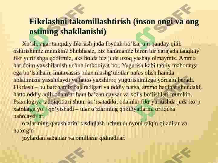 «VERTICAL THINKING» (VERTIKAL FIKRLASH) VA «LATERAL THINKING» (LATERAL FIKRLASH) 8