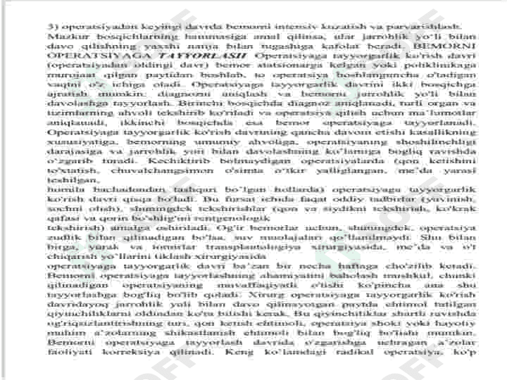Operatsiyadan oldingi davr. Bemorlarni operatsiyaga tayyorlash. 8