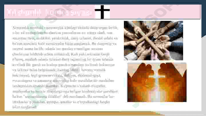 Diniy konfessiyalar.O'zbekistonda faoliyat yurituvchi diniy konfessiyalar 8