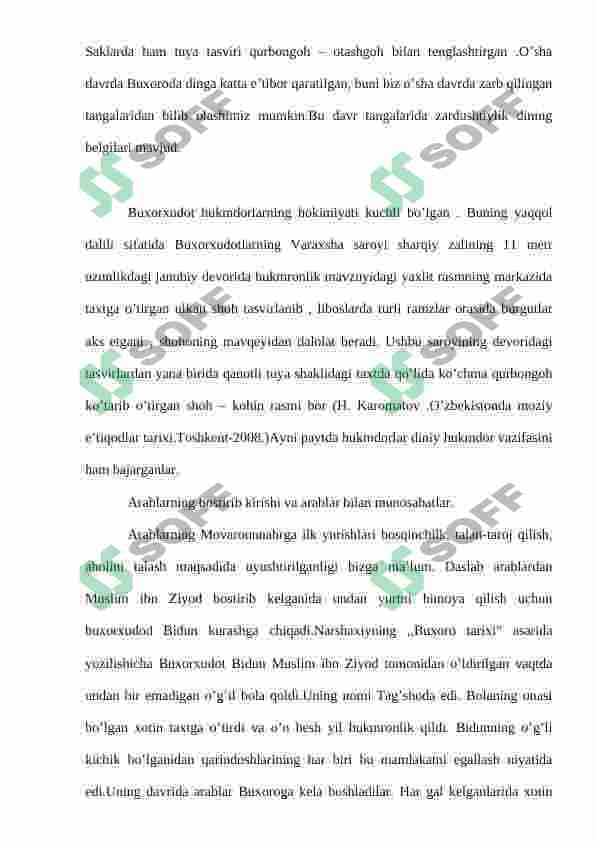 Somoniylar davri tarixini o’rganishda Narshaxiyning “Buxoro tarixi” asarining o’rni 8