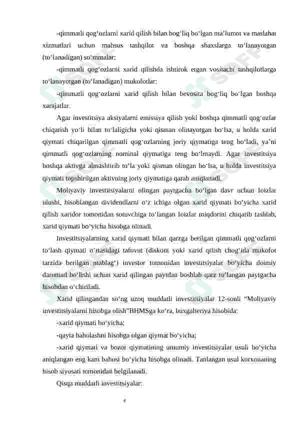 Uzoq muddatli investitsiyalarni hisobga olish. 8
