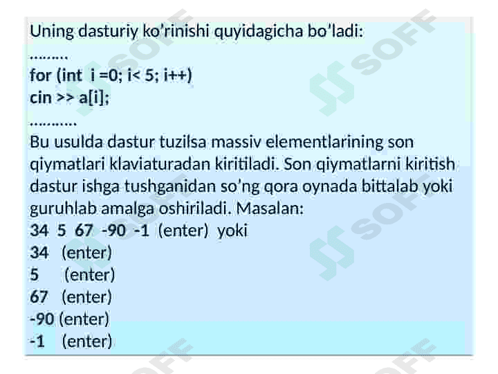 С/С++ tilida massivlar bilan ishlash 8