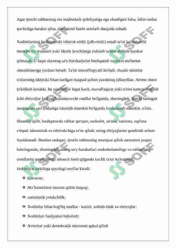 “YETAKCHILIKNI RIVOJLANTIRISH” FANIGA KIRISH,Referat 8