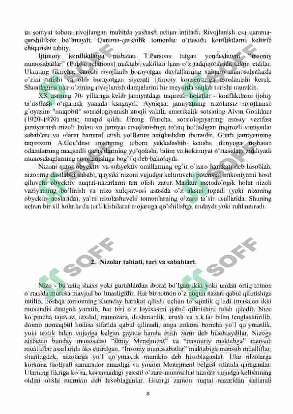 BOSHQARUV FAOLIYATIDA NIZOLAR VA ULARNI BARTARAF ETISH YO’LLARI 8