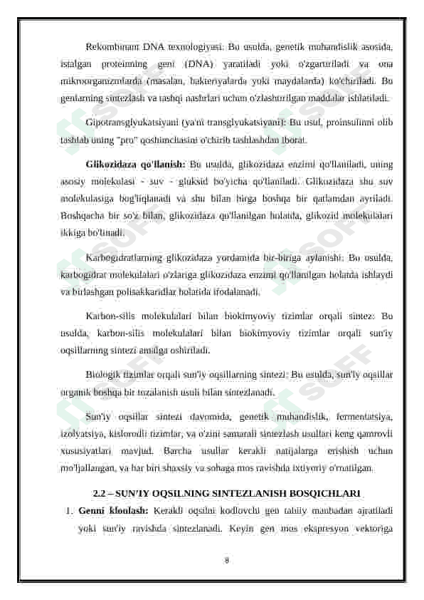 Sun'iy oqsil ozuqa moddalarining ishlab chiqarilishi va kelgusidagi imkoniyatlar. 8