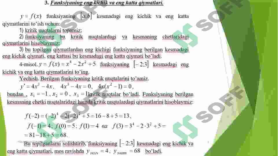 Funksiyalarni hosila yordamida tekshirish va grafigini yasash. Lapital qoidasi 8