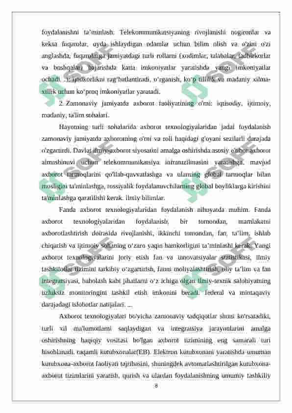 Media savodxonlik va axborot ma’daniyatining tadrijiyligi hamda jamiyatdagi ahamiyati 8