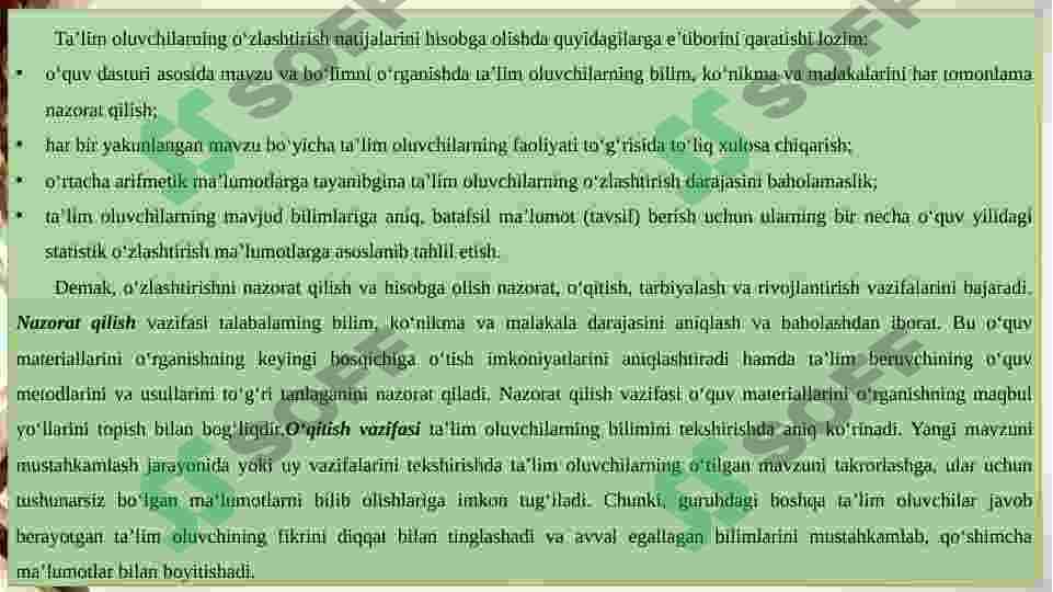 Talabalarning bilim o‘zlashtirishini nazorat qilish 8
