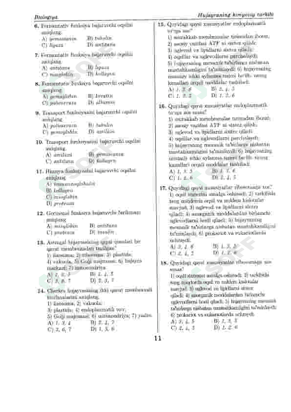 Biologiya mavzulashgan test to'plami. 8