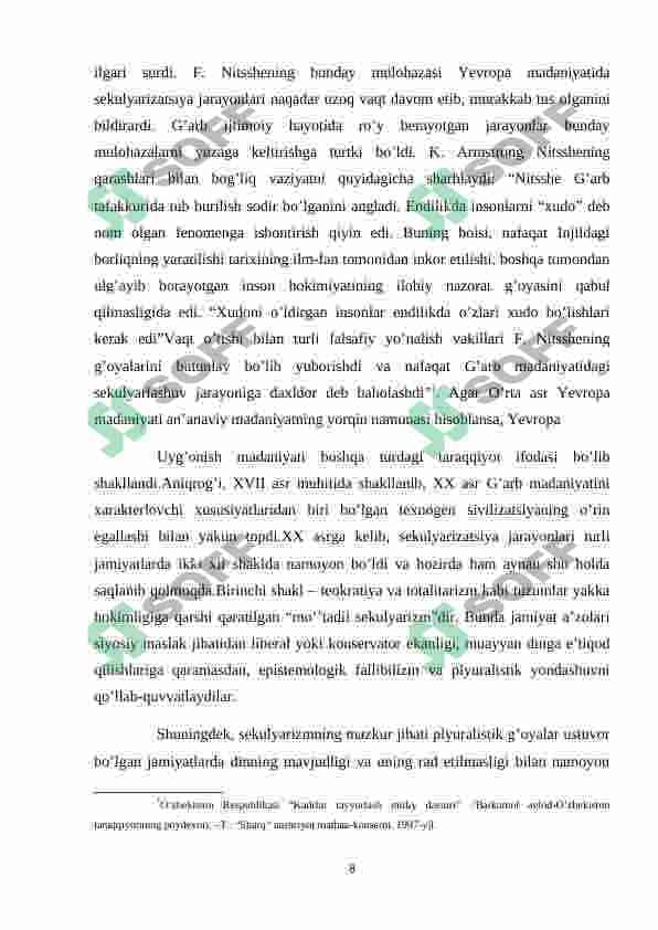 SEKULYARIZATSIYA DINDORLIK RIVOJLANISHINING TENDENSIYALARIDAN BIRI SIFATIDA 8