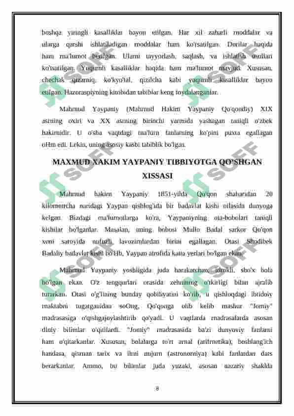 XVIII-XIX asrda tibbiyot sohasida erishilgan yutuqlar. XX-XXI asrlarda tibbiyot ilmining dolzarb masalalari 8