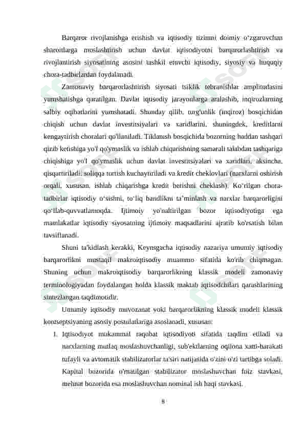 O'zbekistonda barqaror o'sishni ta'minlashning omillari va yo'llari 8