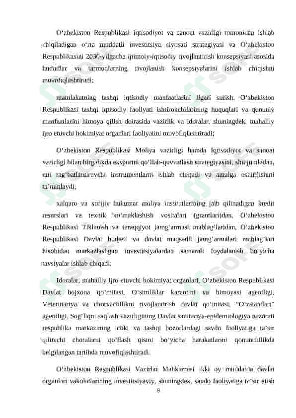 O‘ZBEKISTON RESPUBLIKASINING TASHQI INVESTITSION SIYOSTI 8