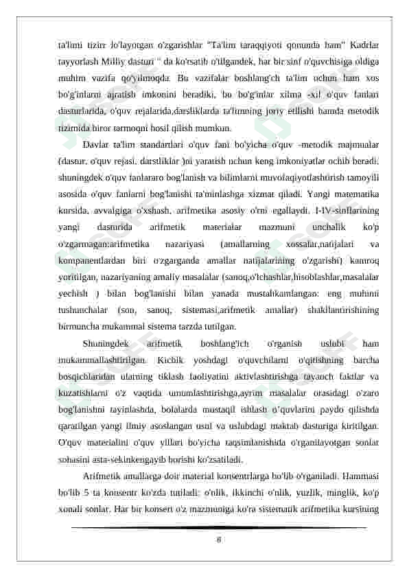 Ikkinchi o’nlik sonlari ustidan qo’shish va ayirish amallarini ularning xossalarini o’rganish 8