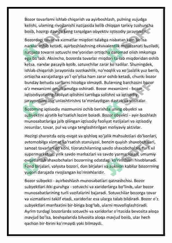 Bozor iqtisodiyoti, uning vujudga kelishi va rivojlanishining shart-sharoitlari 8