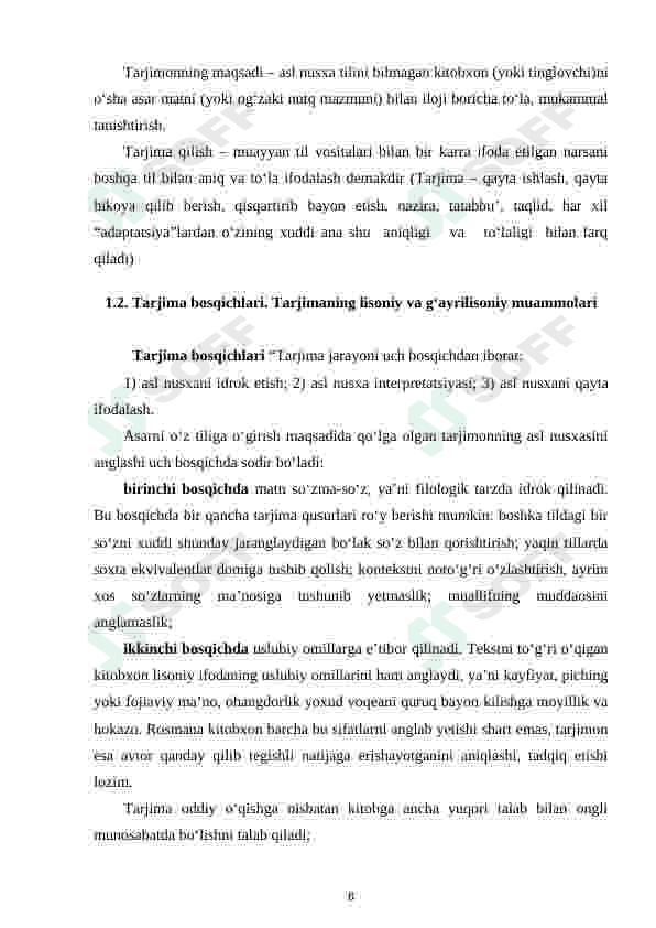 Tarjima turlarining tahlil va turlari 8