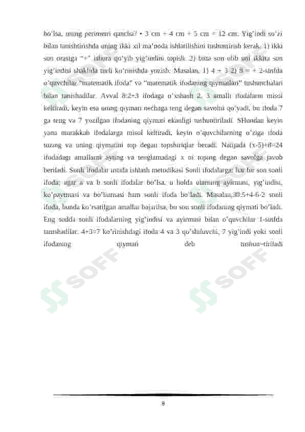 Boshlang'ich sinflarda sonli va harfli ifodalar ustida amallar kurs ishi 8