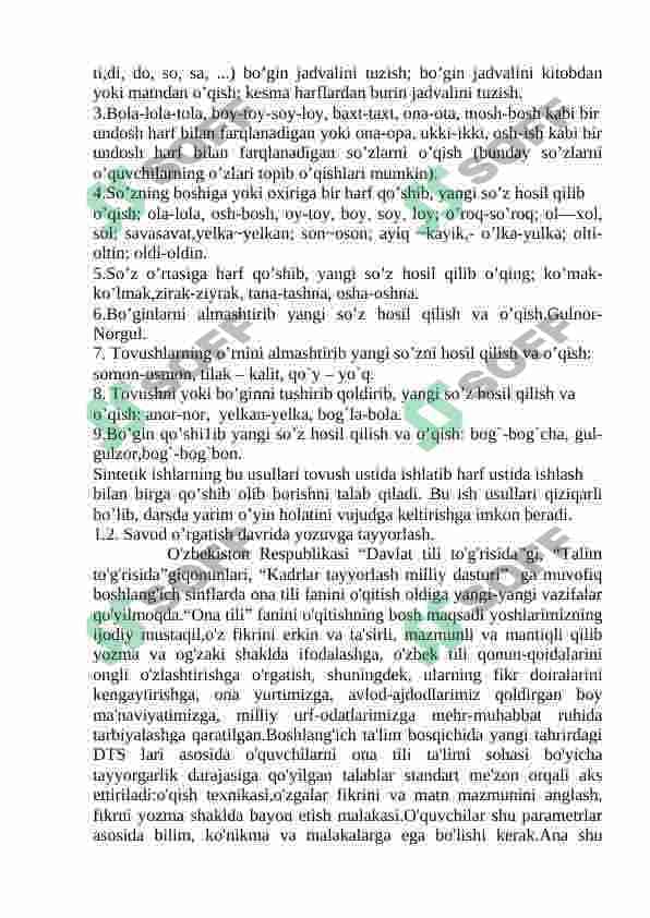 Savod oʻrgatish davri yozuv darslarida imlo ustida ishlash 8
