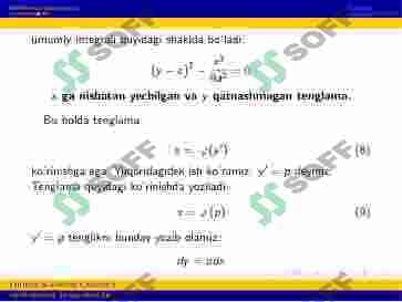 HOSILAGA NISBATAN YECHILMAGAN DIFFERENSIAL TENGLAMALAR. LAGRANJ VA KLERO TENGLAMALARI. 8