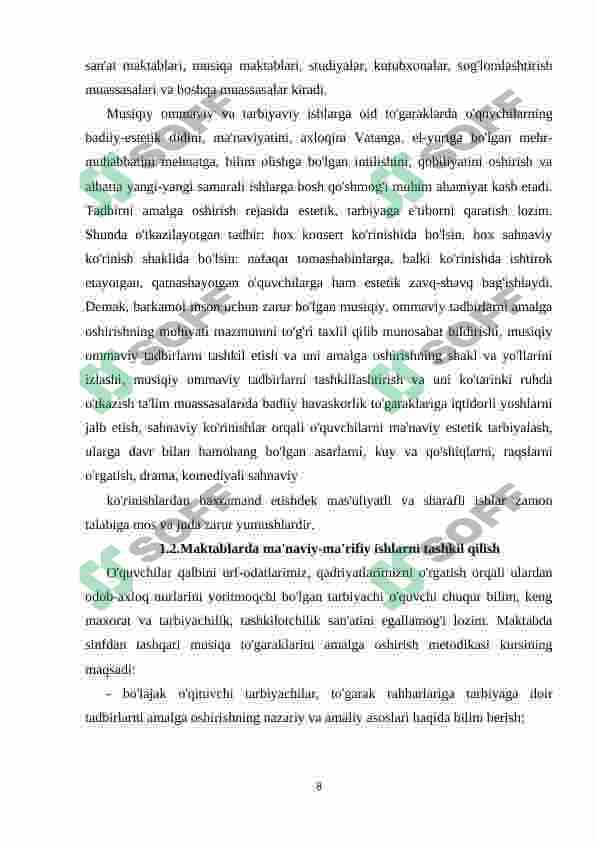 Maktabda ma’naviy va ma’rifiy ishlarni tashkil qilish metodikasi 8