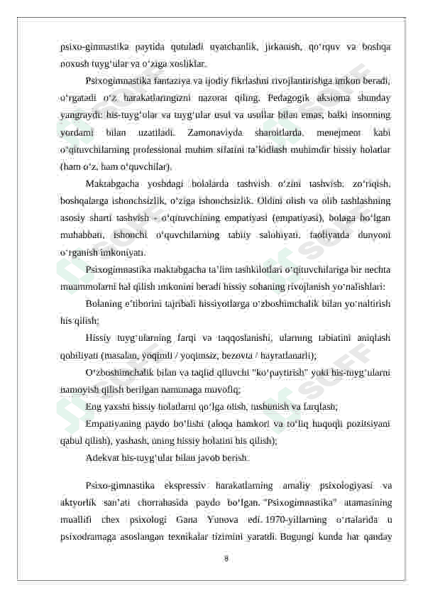 Psixo-gimnastika mashqlarini olib borish 8