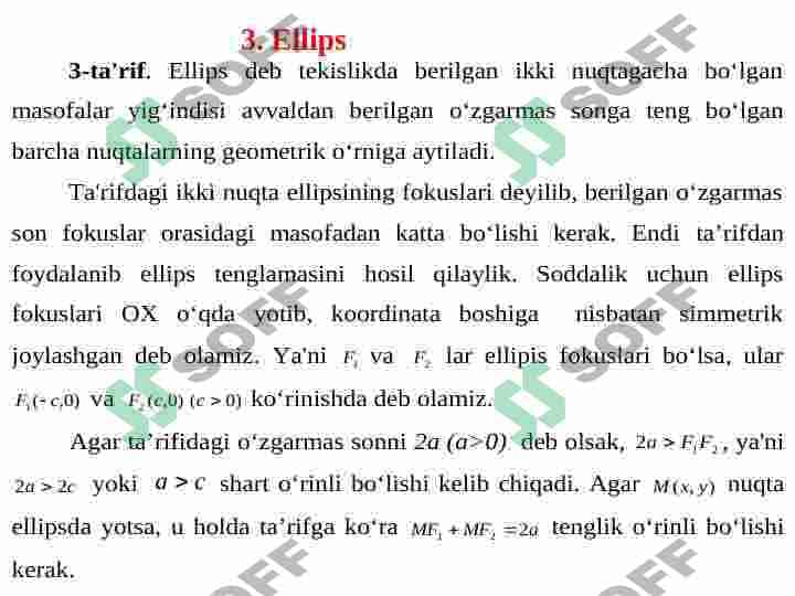 Tekislikda ikkinchi tartibli chiziqlar: Aylana, ellips, giperbola, parabola. 8