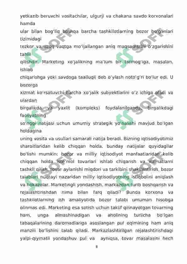 Marketing, uning vazifasi qoidalari va bozor tizimidagi o’rni 8
