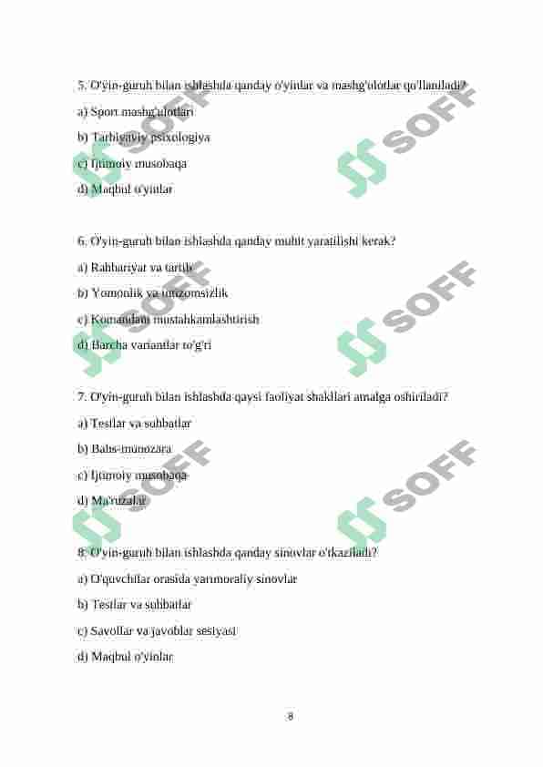 TRENINGDA O’YIN-GURUH BILAN ISHLASH VOSITASI SIFATIDA SOSIAL PSIXOLOGIK TRENINGLARDA BAHS-MUNOZARA USULLARI TRENING MASHG’ULOTLARINI OLIB BOORISH USULLARI 8