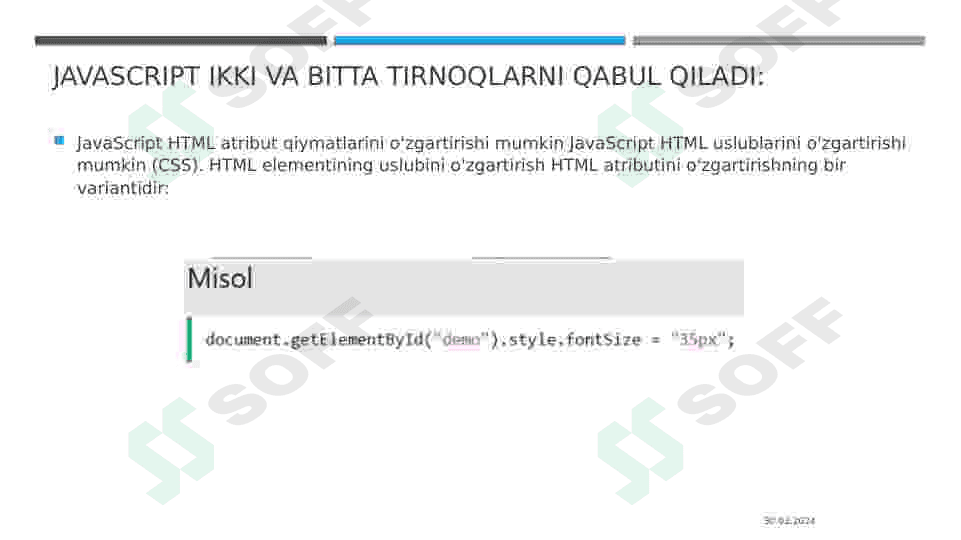 JavaScript asoslari. JavaScript ssenariyli tilining xususiyatlari. 8