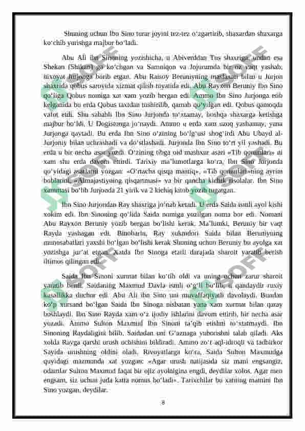Abu Ali Ibn Sinoning ilmiy merosi 8