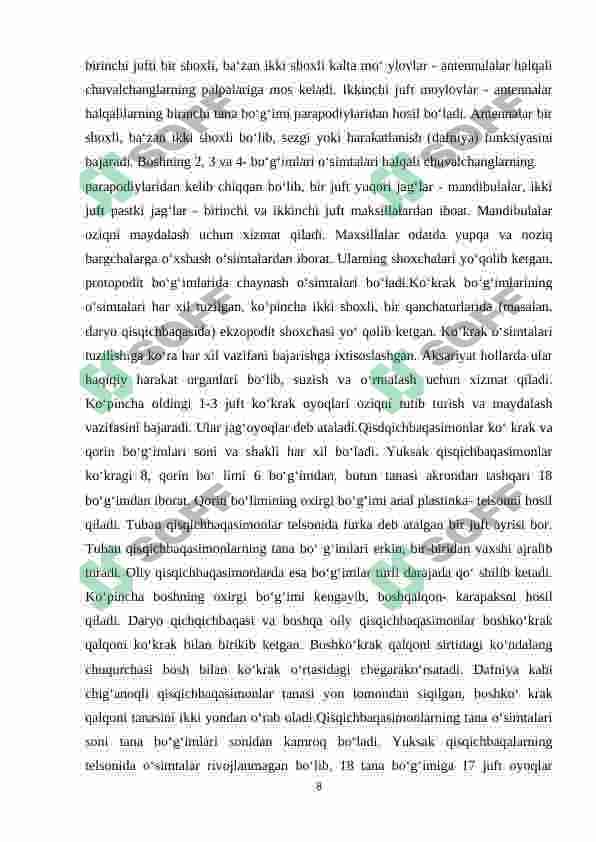 Bo’g’imoyoqlilarning keng tarqalish sabablari 8