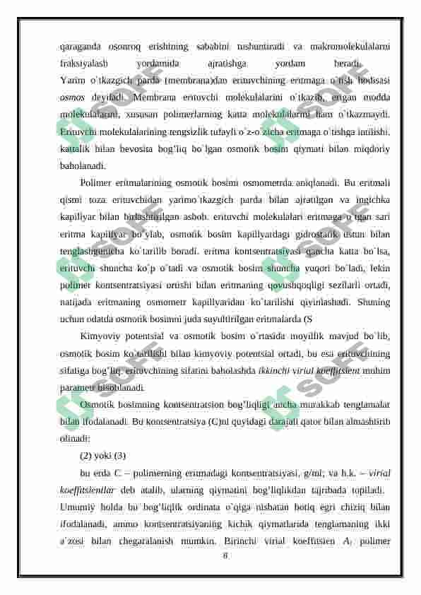 Polimerlarning suyultirilgan eritmalari 8