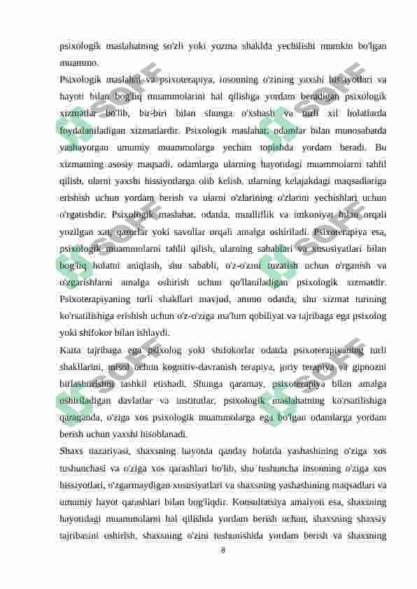 Psixologik maslahatni tashkil qilishda samarali konsultatsiya modeli 8