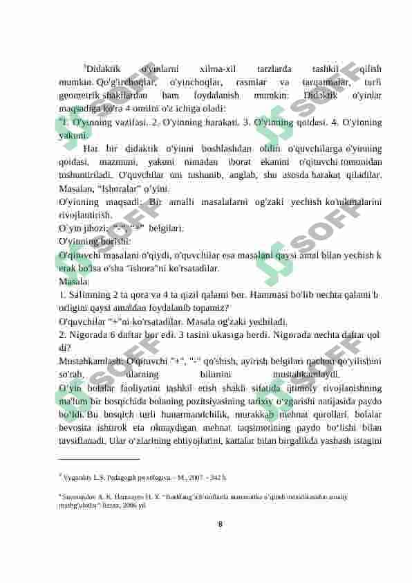 BOSHLANG`ICH TA`LIMDA O`QUVCHILARNING MATEMATIKAGA QIZIQISHNING DIDAKTIK O`YINLAR ORQALI RIVOJLANTIRISH 8